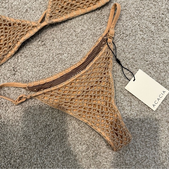 NWT Acacia Swimwear Tan Crochet Bikini - Baja Top (M) + Neema Bottom (S) in Oat - Picture 4 of 12